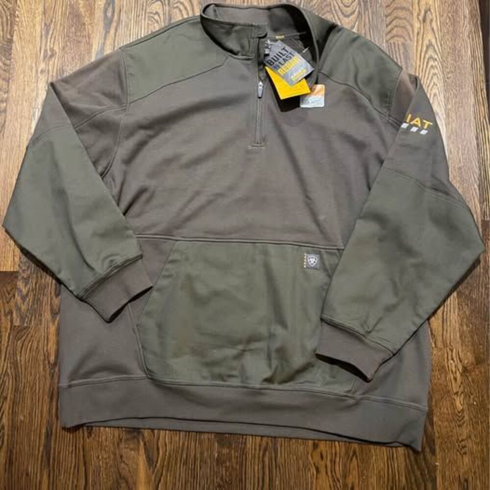 3XL Mens Ariat Rebar 1/4 Zip Sweatshirt Workman DuraCanvas Green